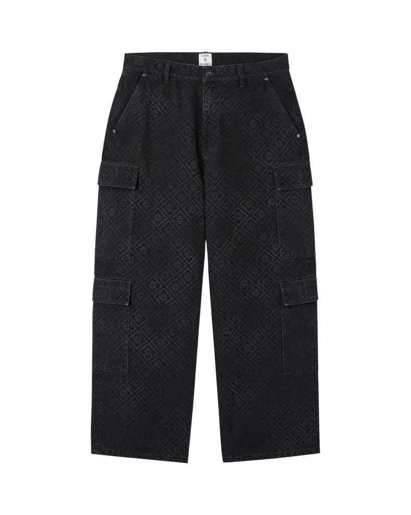 Black Monogram Cargo Denim Jeans