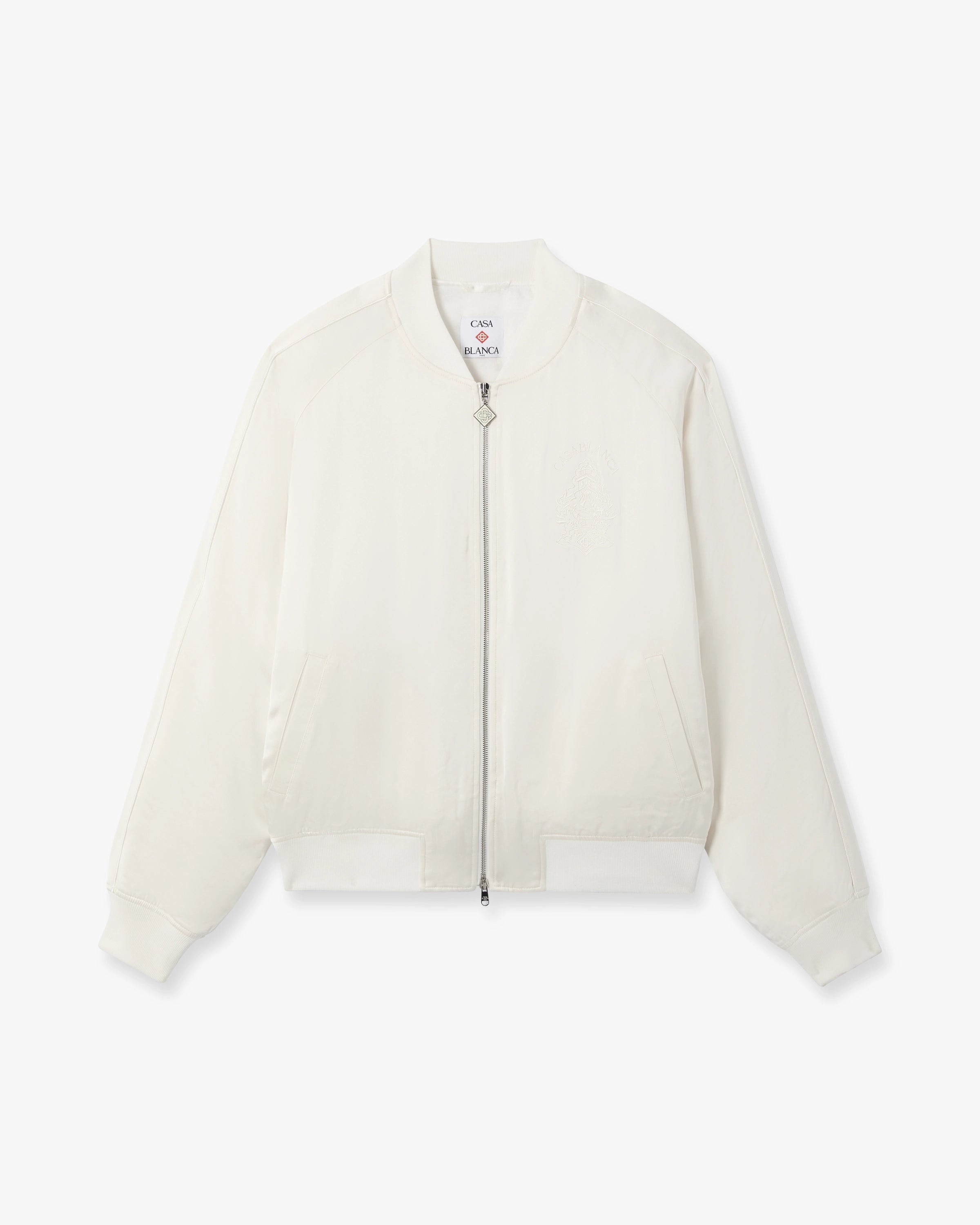 Casablanca Off White Hotel Emblem Satin Bomber Jacket