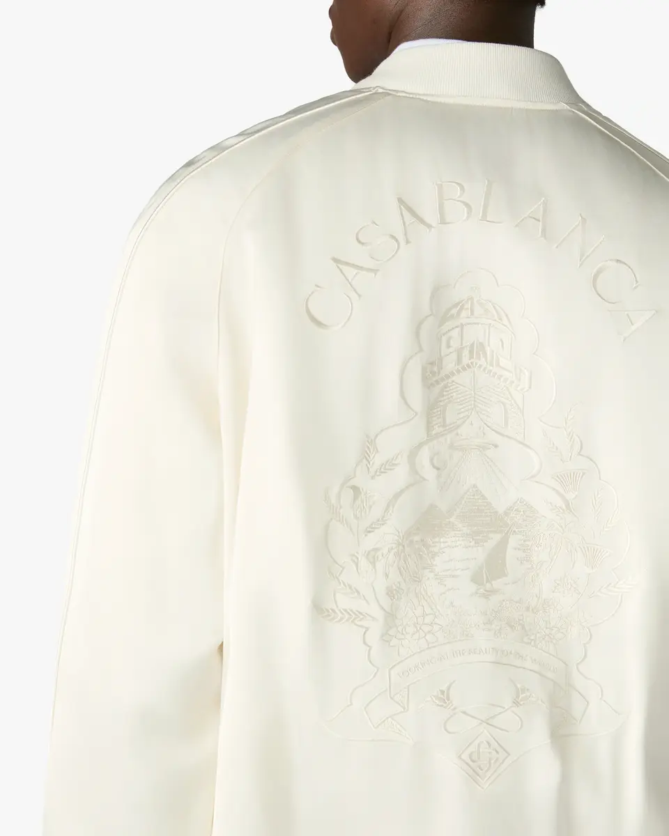 Casablanca Off White Hotel Emblem Satin Bomber Jacket | Thumbnail 5 Casablanca Off White Hotel Emblem Satin Bomber Jacket | Thumbnail 5