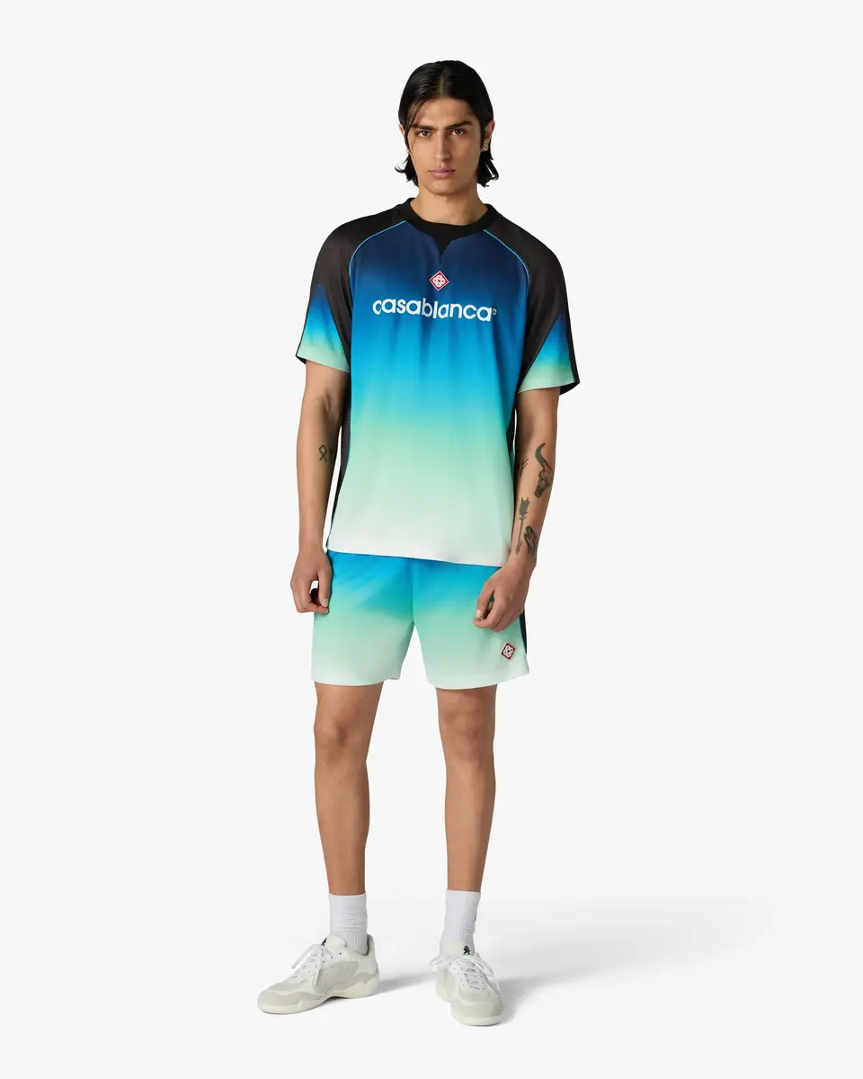 Casablanca Blue & Green Gradient Short Sleeve Football Shirt | Thumbnail 2 Casablanca Blue & Green Gradient Short Sleeve Football Shirt | Thumbnail 2