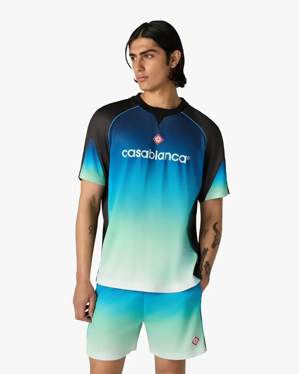 Casablanca Blue & Green Gradient Short Sleeve Football Shirt | Thumbnail 4 Casablanca Blue & Green Gradient Short Sleeve Football Shirt | Thumbnail 4