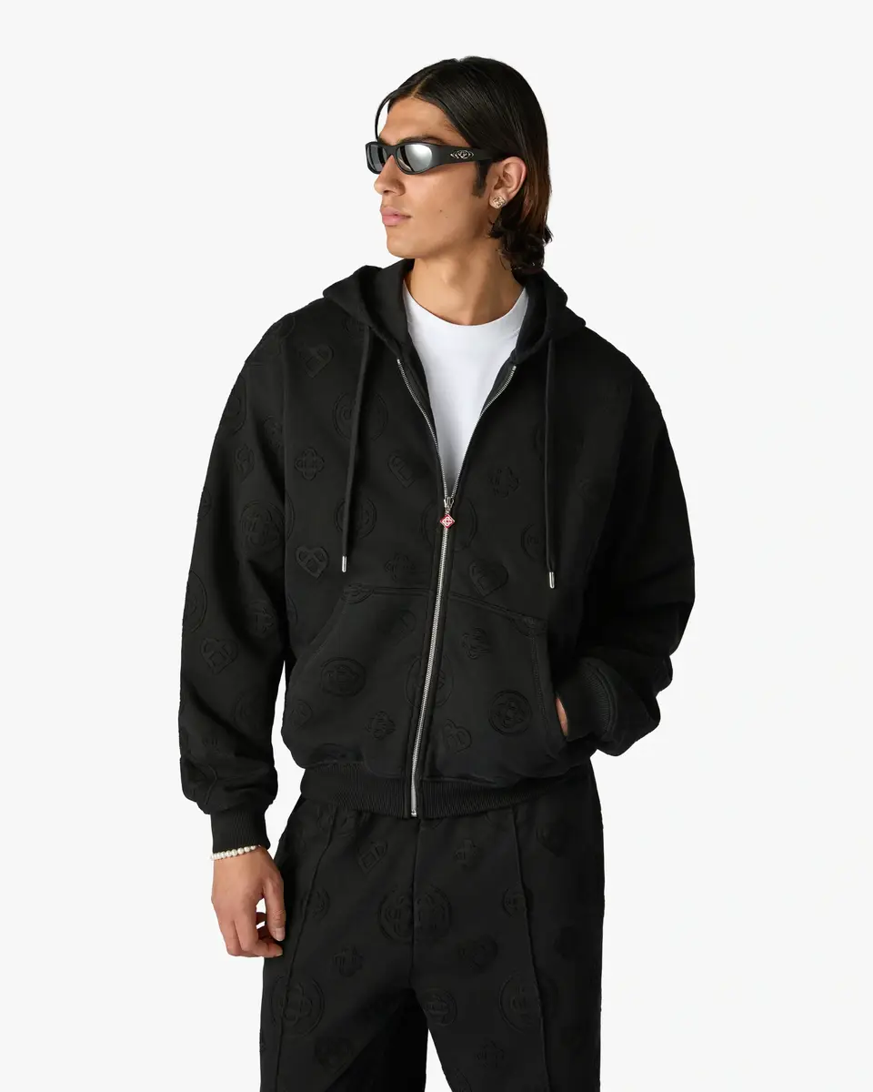 Casablanca Black Applique Monogram Zip-Up Hooded Sweatshirt | Thumbnail 4 Casablanca Black Applique Monogram Zip-Up Hooded Sweatshirt | Thumbnail 4