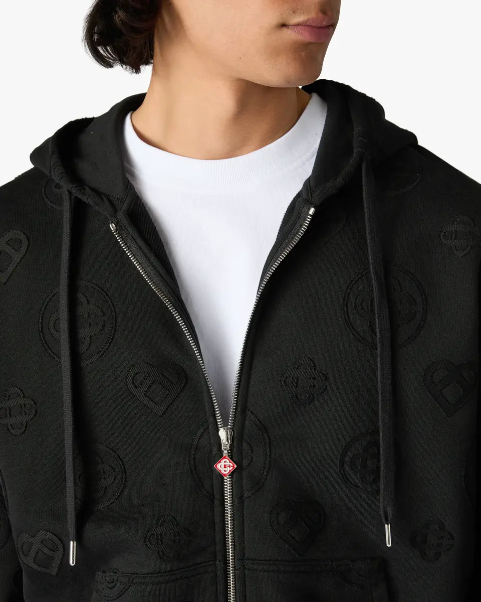 Casablanca Black Applique Monogram Zip-Up Hooded Sweatshirt | Thumbnail 5 Casablanca Black Applique Monogram Zip-Up Hooded Sweatshirt | Thumbnail 5