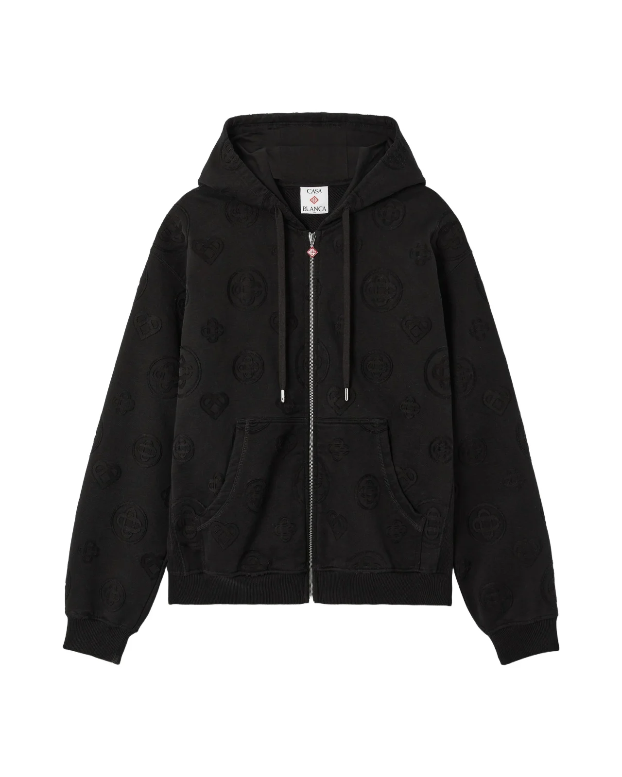 Casablanca Black Applique Monogram Zip-Up Hooded Sweatshirt
