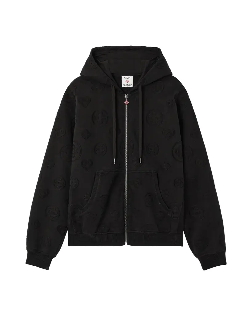 Black Applique Monogram Zip-Up Hooded Sweatshirt Black Applique Monogram Zip-Up Hooded Sweatshirt