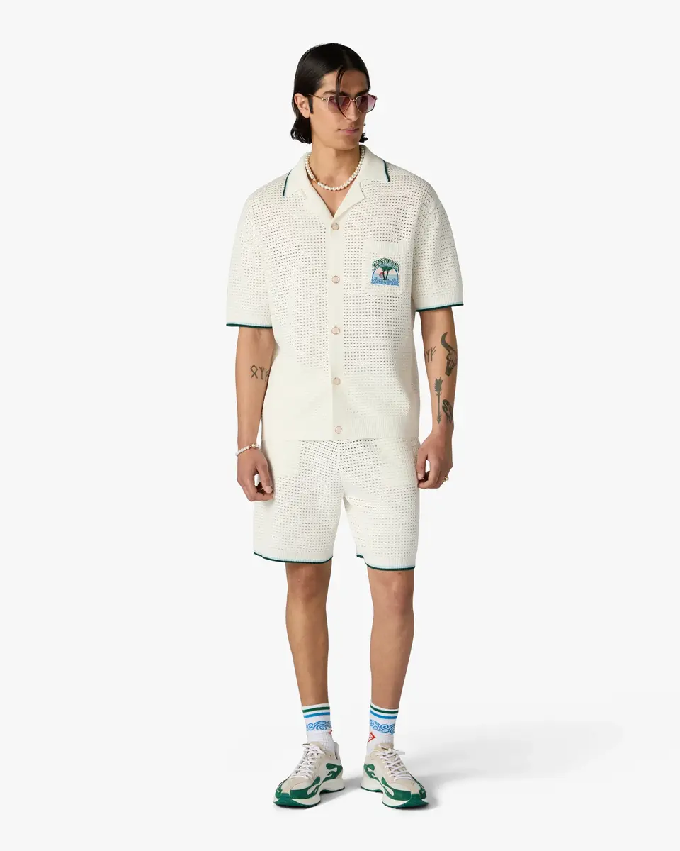Casablanca White Palm Tree Emblem Crochet Short Sleeve Shirt | Thumbnail 2 Casablanca White Palm Tree Emblem Crochet Short Sleeve Shirt | Thumbnail 2