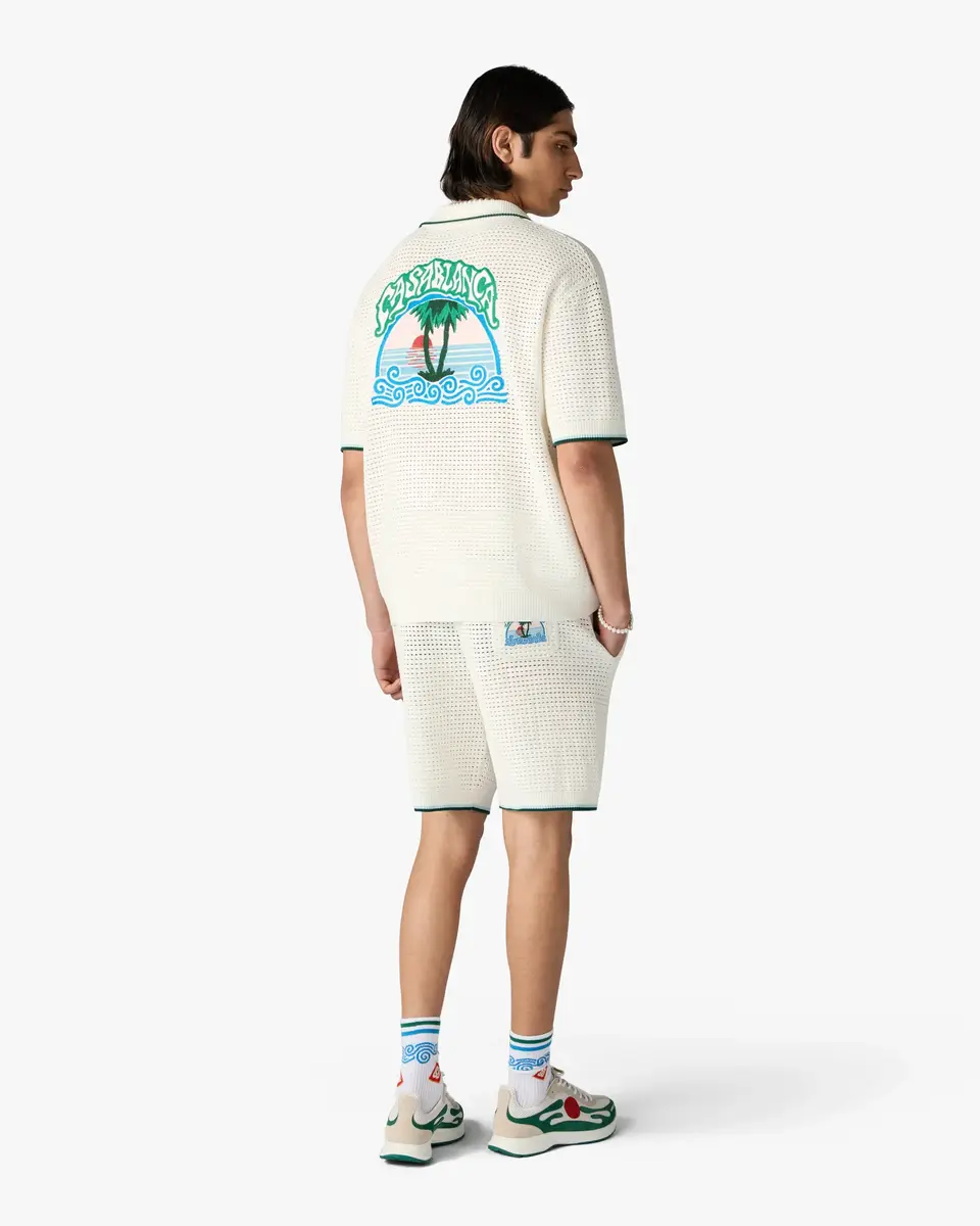 Casablanca White Palm Tree Emblem Crochet Short Sleeve Shirt | Thumbnail 3 Casablanca White Palm Tree Emblem Crochet Short Sleeve Shirt | Thumbnail 3
