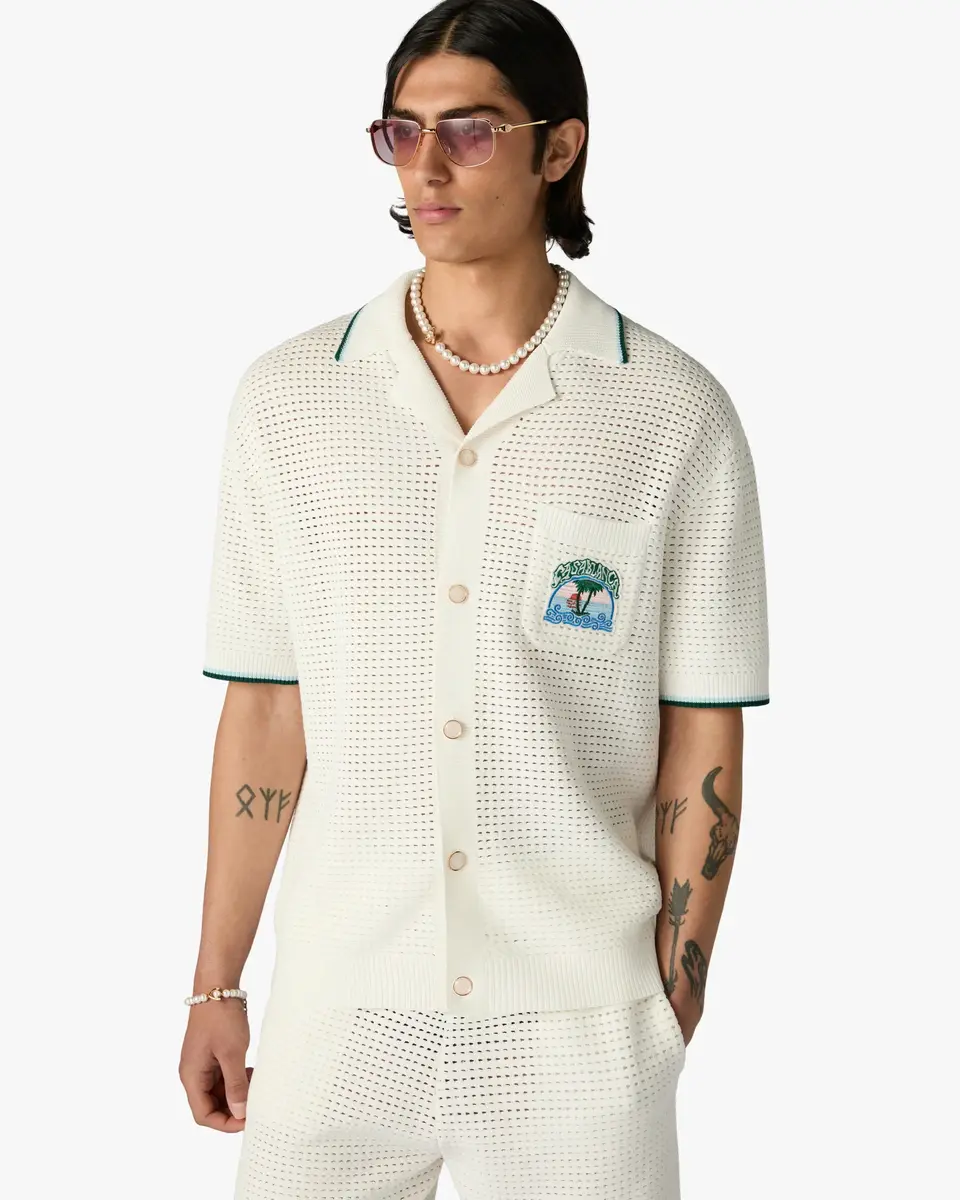 Casablanca White Palm Tree Emblem Crochet Short Sleeve Shirt | Thumbnail 4 Casablanca White Palm Tree Emblem Crochet Short Sleeve Shirt | Thumbnail 4