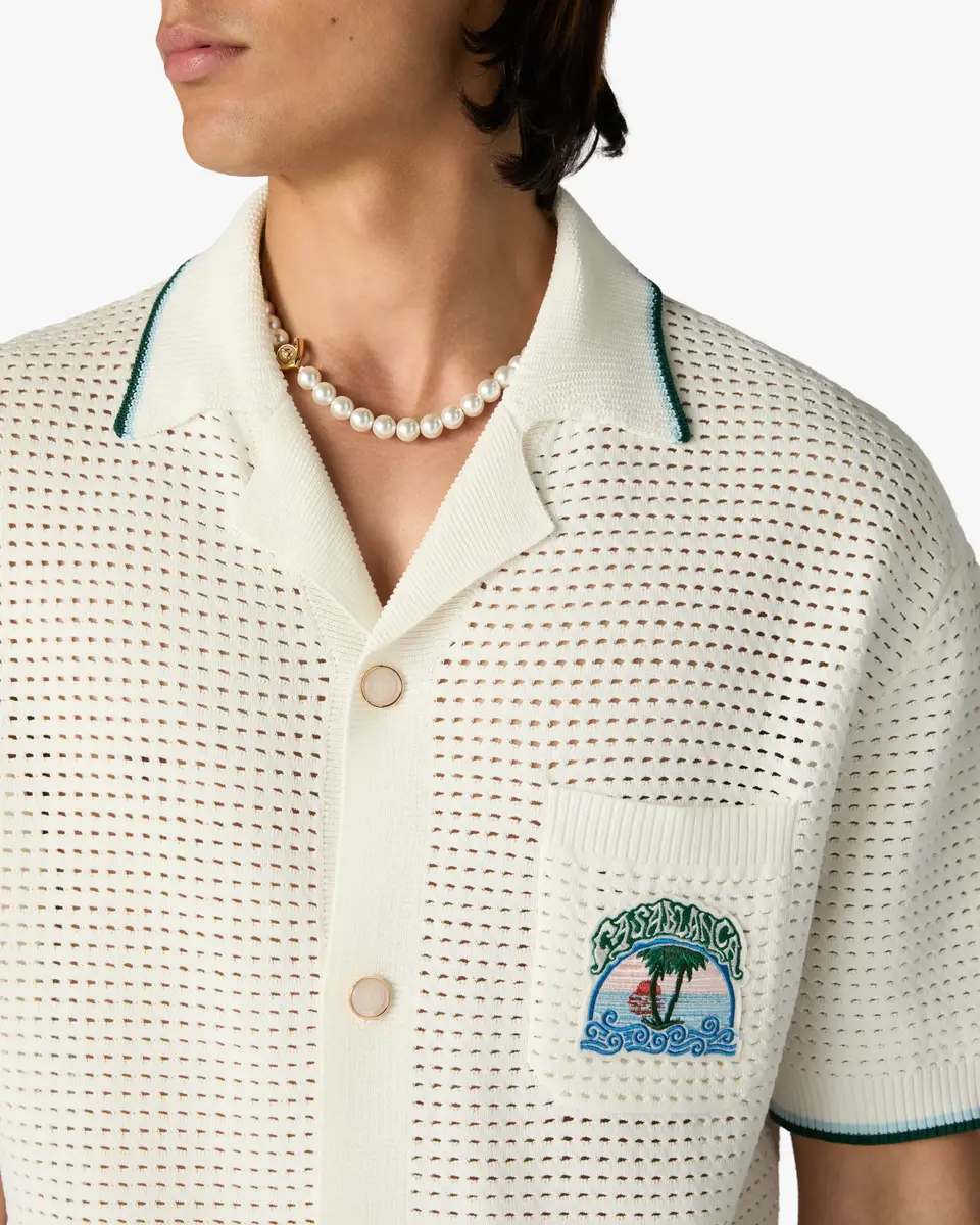 Casablanca White Palm Tree Emblem Crochet Short Sleeve Shirt | Thumbnail 5 Casablanca White Palm Tree Emblem Crochet Short Sleeve Shirt | Thumbnail 5