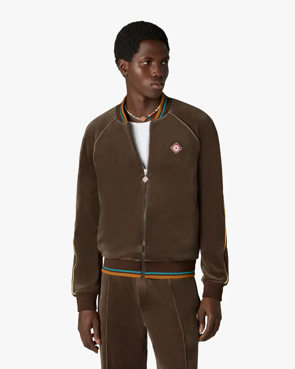 Casablanca Dark Brown Velour Track Jacket in Yellow | Thumbnail 4