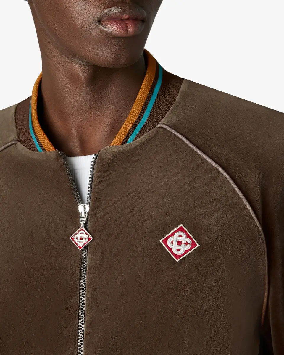 Casablanca Dark Brown Velour Track Jacket in Yellow | Thumbnail 5