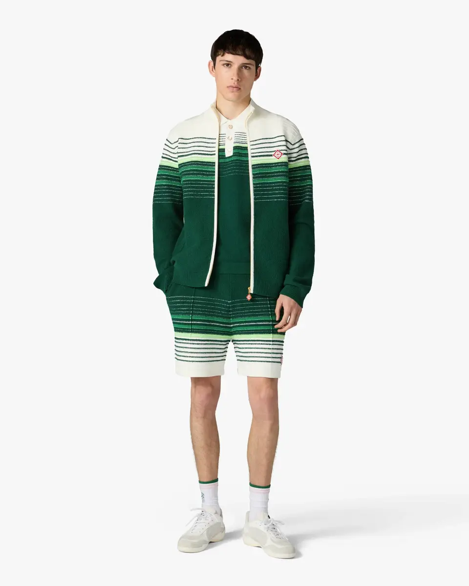 Casablanca White & Green Boucle Stripe Shorts | Thumbnail 2 Casablanca White & Green Boucle Stripe Shorts | Thumbnail 2