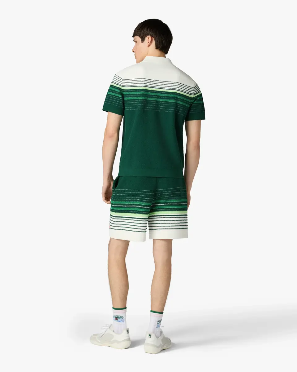 Casablanca White & Green Boucle Stripe Short Sleeve Polo Shirt | Thumbnail 3 Casablanca White & Green Boucle Stripe Short Sleeve Polo Shirt | Thumbnail 3