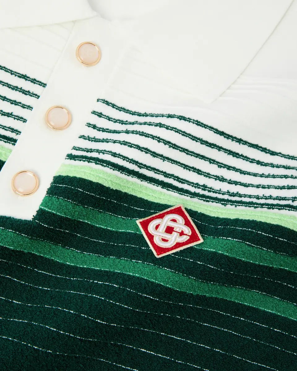 Casablanca White & Green Boucle Stripe Short Sleeve Polo Shirt | Thumbnail 6 Casablanca White & Green Boucle Stripe Short Sleeve Polo Shirt | Thumbnail 6