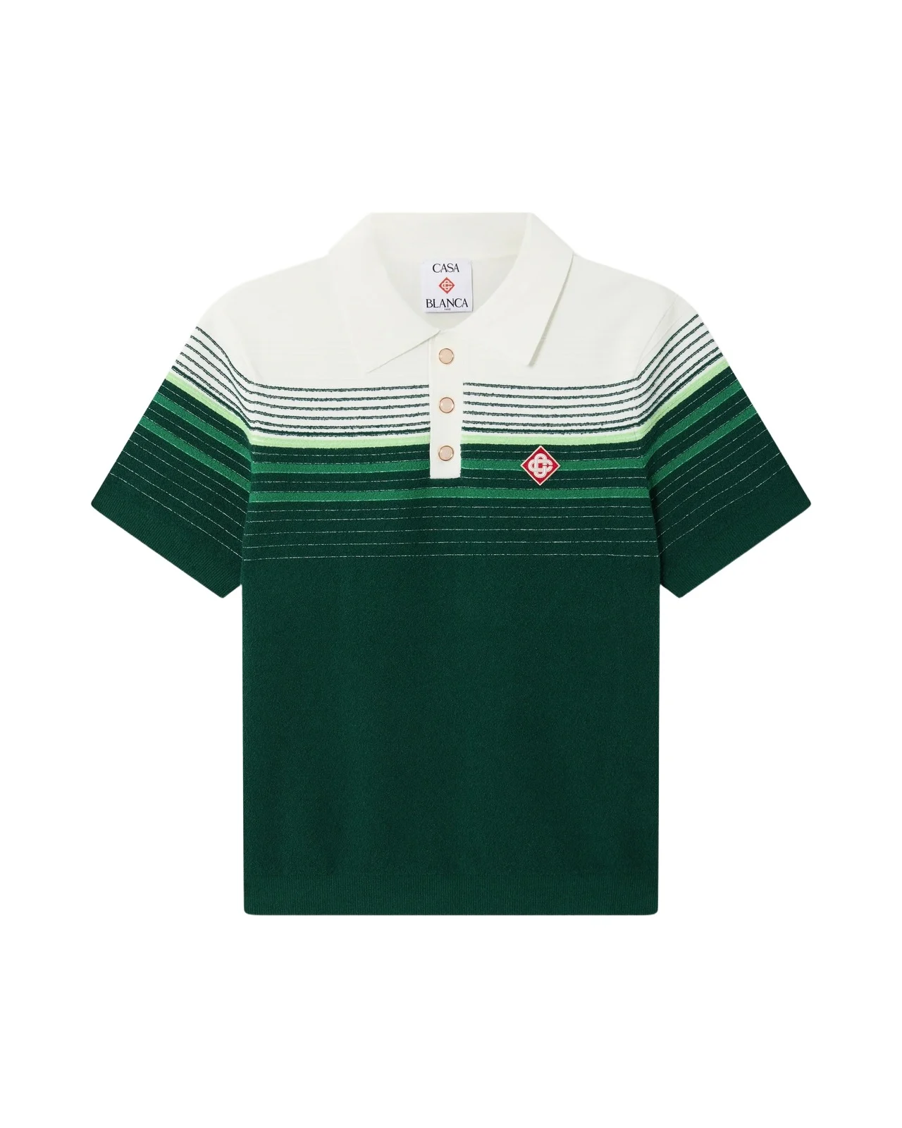 Casablanca White & Green Boucle Stripe Short Sleeve Polo Shirt