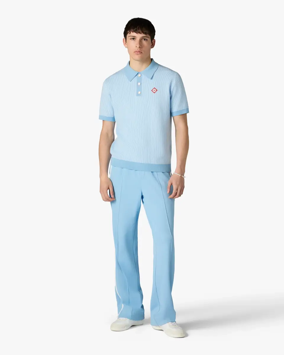 Casablanca Light Blue Pinstripe Short Sleeve Knit Polo Shirt | Thumbnail 2 Casablanca Light Blue Pinstripe Short Sleeve Knit Polo Shirt | Thumbnail 2