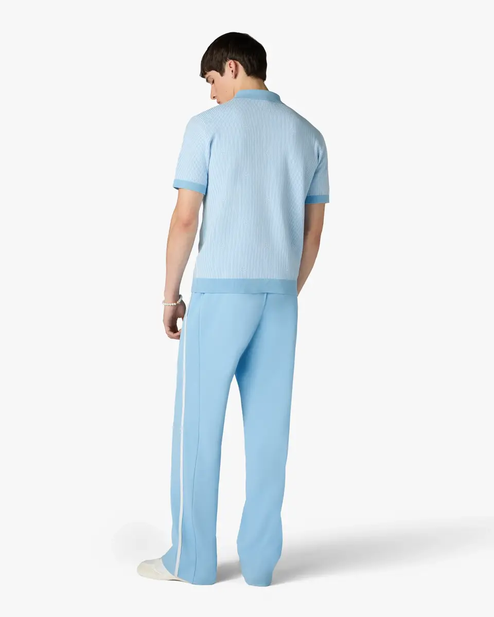 Casablanca Light Blue Pinstripe Short Sleeve Knit Polo Shirt | Thumbnail 3 Casablanca Light Blue Pinstripe Short Sleeve Knit Polo Shirt | Thumbnail 3