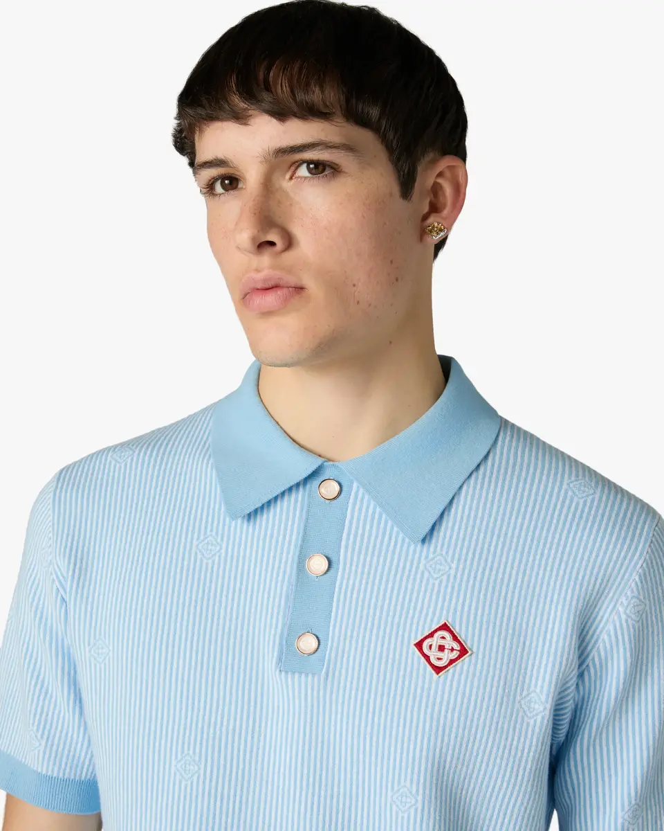 Casablanca Light Blue Pinstripe Short Sleeve Knit Polo Shirt | Thumbnail 5 Casablanca Light Blue Pinstripe Short Sleeve Knit Polo Shirt | Thumbnail 5
