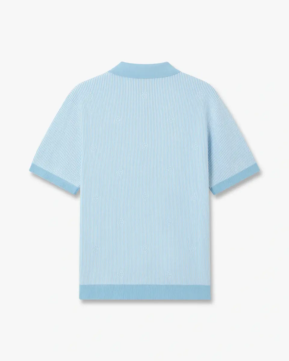 Casablanca Light Blue Pinstripe Short Sleeve Knit Polo Shirt | Thumbnail 6 Casablanca Light Blue Pinstripe Short Sleeve Knit Polo Shirt | Thumbnail 6