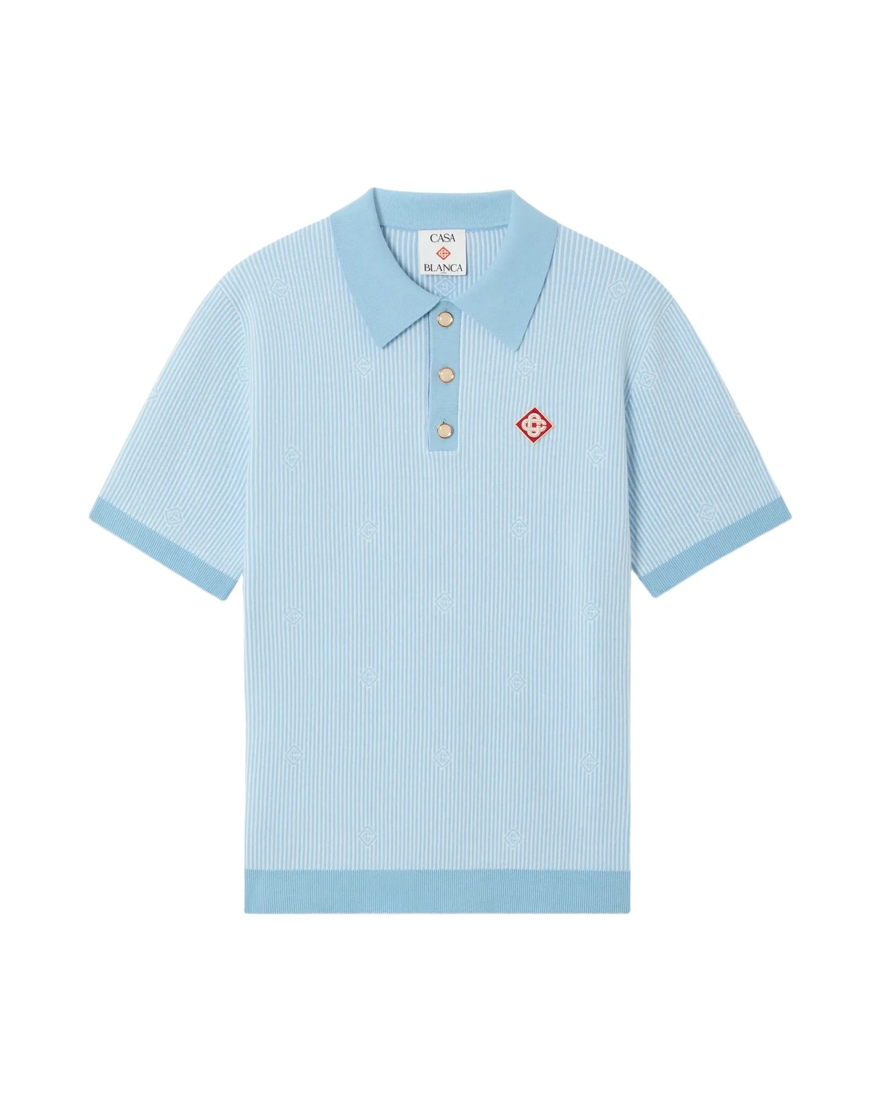 Casablanca Light Blue Pinstripe Short Sleeve Knit Polo Shirt