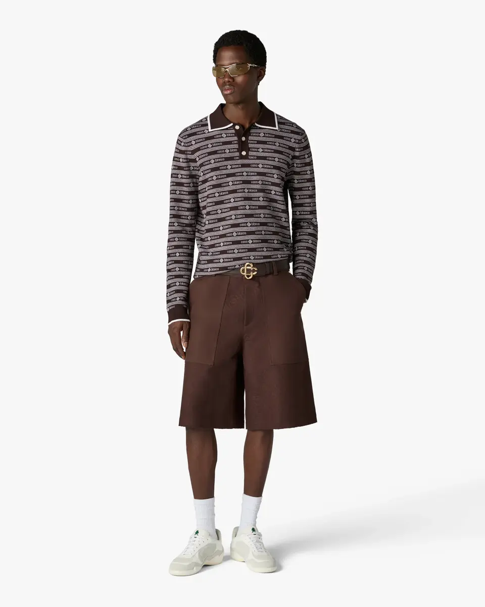 Casablanca Dark Brown Knit Logo Long Sleeve Polo Shirt | Thumbnail 2 Casablanca Dark Brown Knit Logo Long Sleeve Polo Shirt | Thumbnail 2