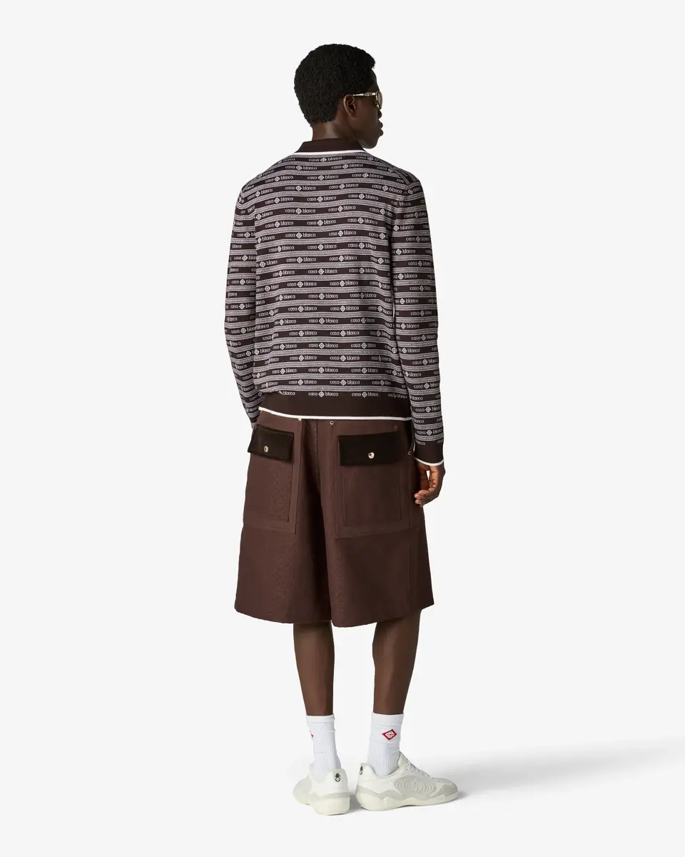 Casablanca Dark Brown Knit Logo Long Sleeve Polo Shirt | Thumbnail 3 Casablanca Dark Brown Knit Logo Long Sleeve Polo Shirt | Thumbnail 3