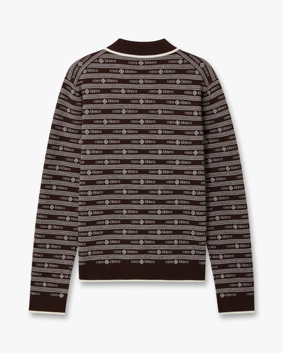 Casablanca Dark Brown Knit Logo Long Sleeve Polo Shirt | Thumbnail 6 Casablanca Dark Brown Knit Logo Long Sleeve Polo Shirt | Thumbnail 6