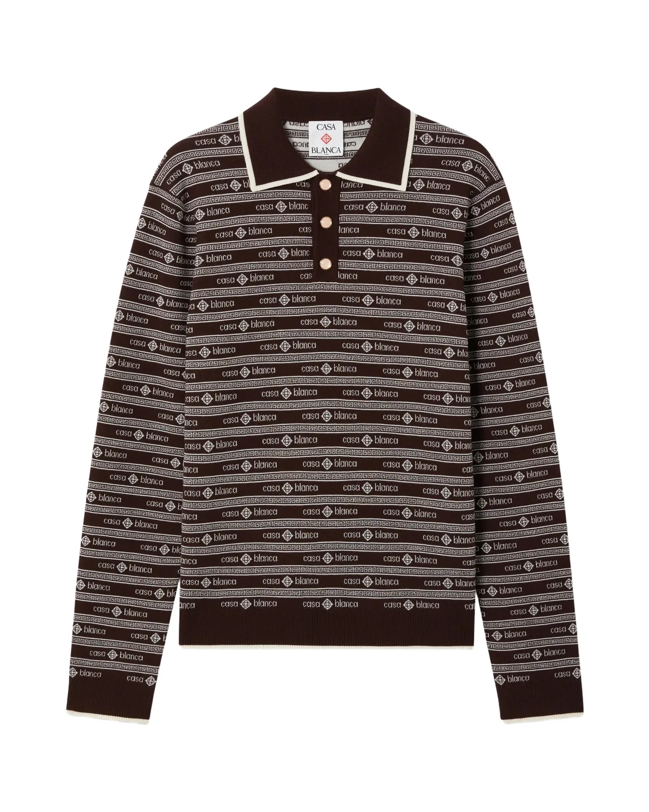 Dark Brown Knit Logo Long Sleeve Polo Shirt Dark Brown Knit Logo Long Sleeve Polo Shirt