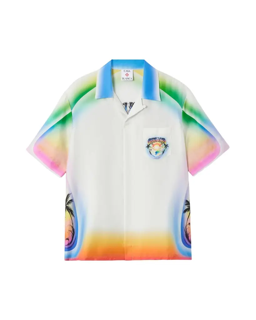 Multicolour Airspray Short Sleeve Silk Shirt Multicolour Airspray Short Sleeve Silk Shirt