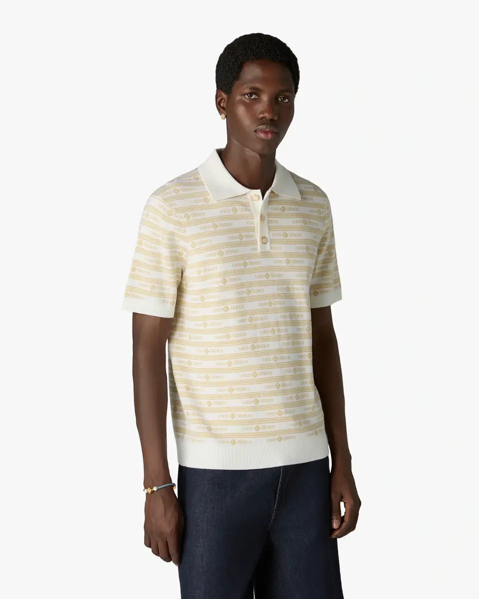 Casablanca Beige Knit Logo Short Sleeve Polo Shirt | Thumbnail 4 Casablanca Beige Knit Logo Short Sleeve Polo Shirt | Thumbnail 4