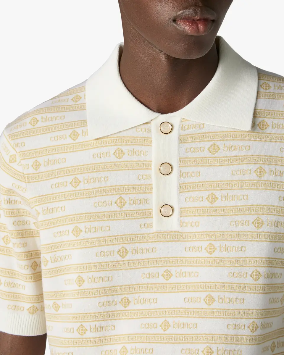 Casablanca Beige Knit Logo Short Sleeve Polo Shirt | Thumbnail 5 Casablanca Beige Knit Logo Short Sleeve Polo Shirt | Thumbnail 5