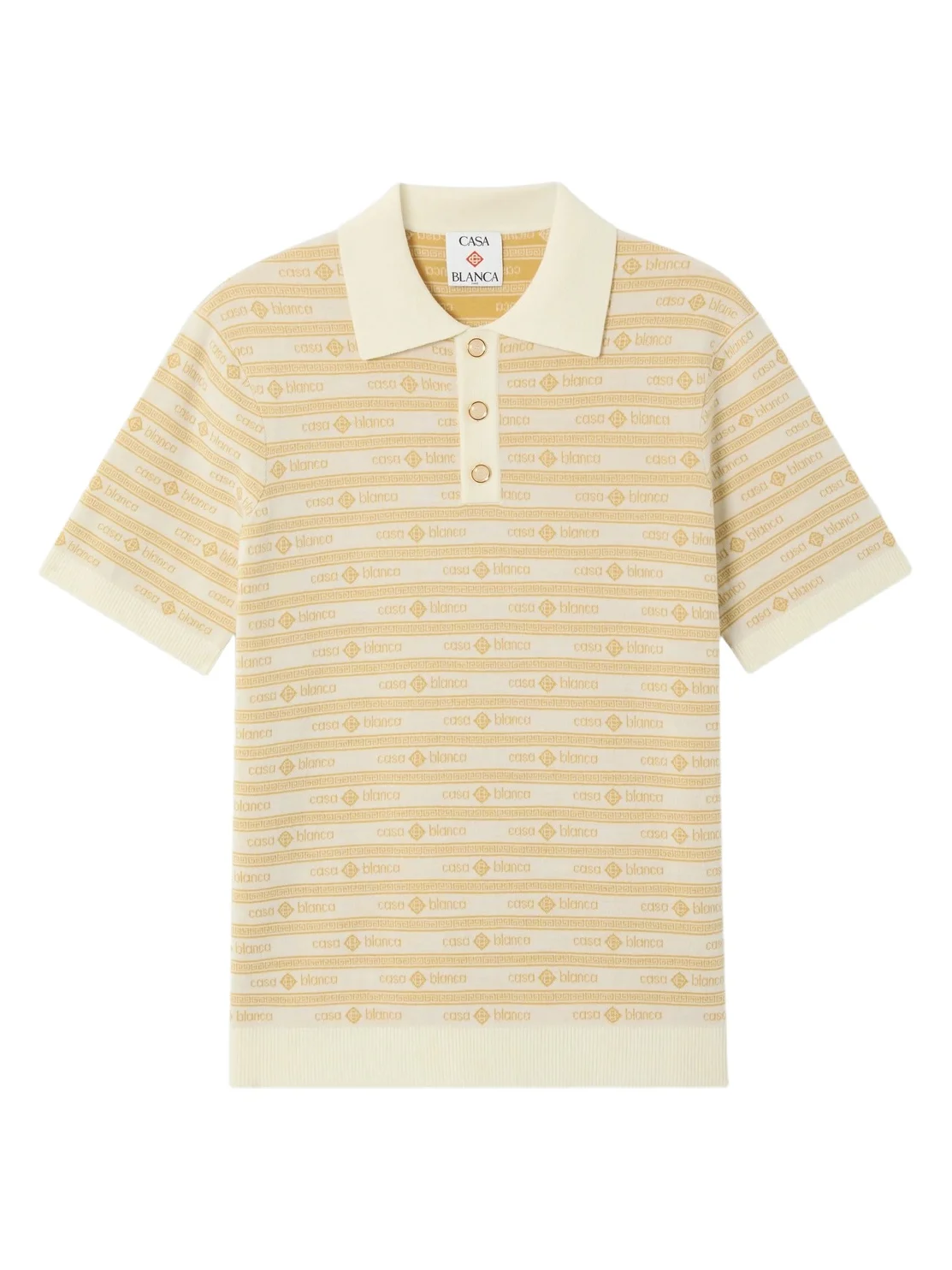 Casablanca Beige Knit Logo Short Sleeve Polo Shirt