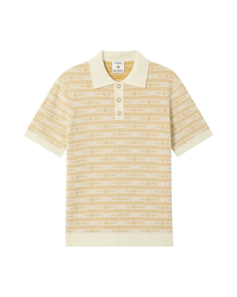 Casablanca Beige Knit Logo Short Sleeve Polo Shirt