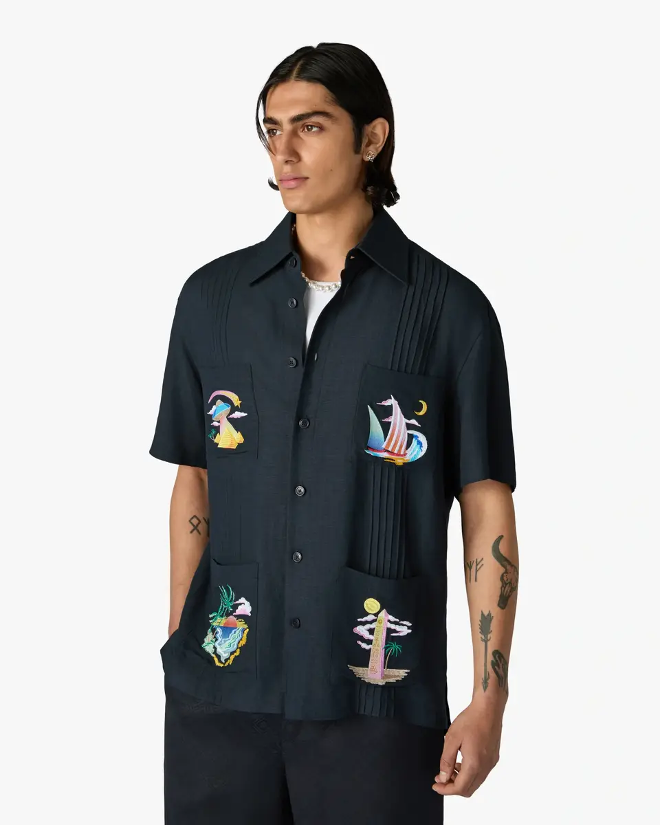 Casablanca Dark Grey Phantasmagoria Embroidered Short Sleeve Shirt | Thumbnail 4 Casablanca Dark Grey Phantasmagoria Embroidered Short Sleeve Shirt | Thumbnail 4