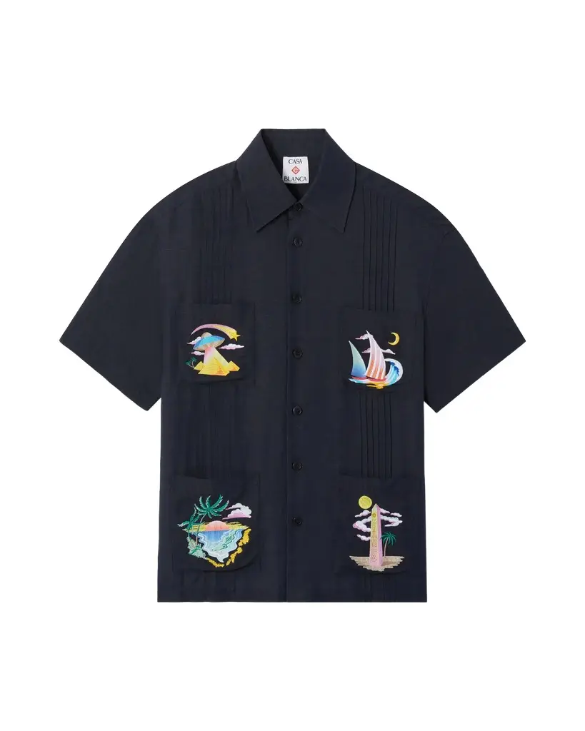 Dark Grey Phantasmagoria Embroidered Short Sleeve Shirt Dark Grey Phantasmagoria Embroidered Short Sleeve Shirt