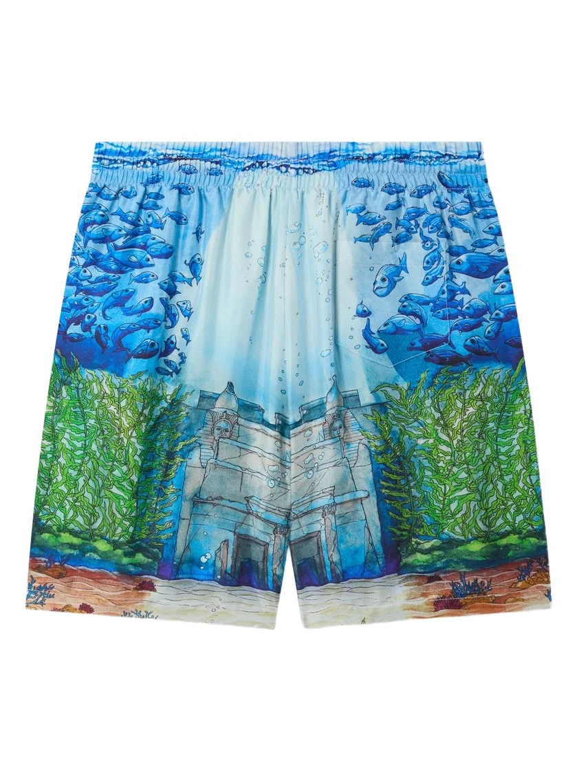 Casablanca Multicolour Trompe L'Oeil Silk Shorts