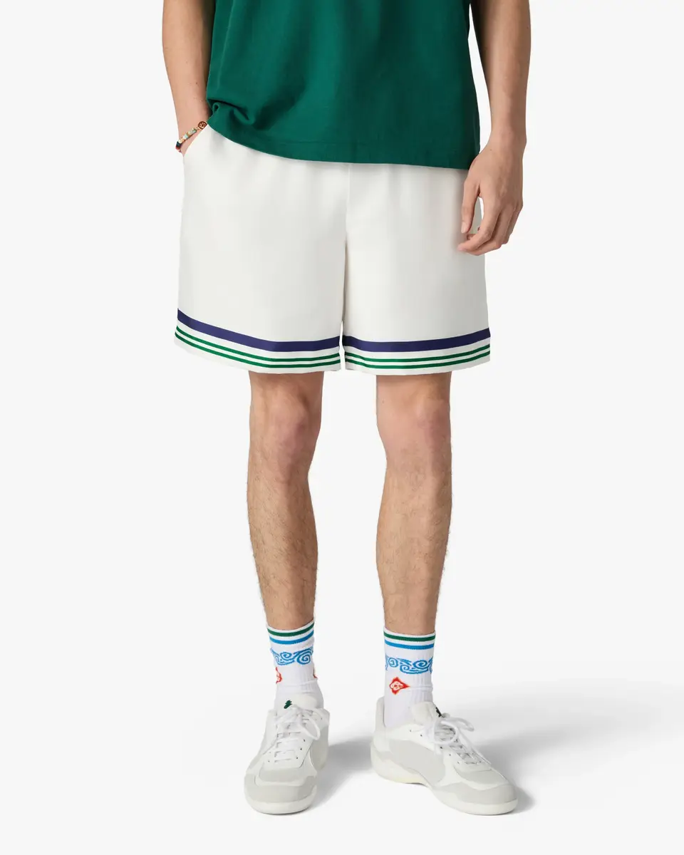 Casablanca White Hotel Emblem Silk Shorts in Blue | Thumbnail 4 Casablanca White Hotel Emblem Silk Shorts in Blue | Thumbnail 4