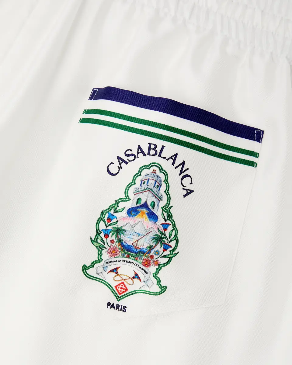 Casablanca White Hotel Emblem Silk Shorts in Blue | Thumbnail 6 Casablanca White Hotel Emblem Silk Shorts in Blue | Thumbnail 6