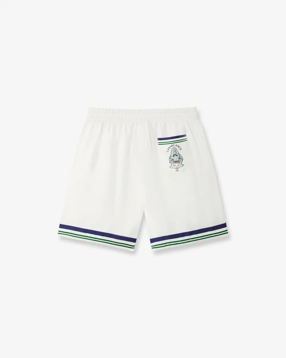 Casablanca White Hotel Emblem Silk Shorts in Blue | Thumbnail 7 Casablanca White Hotel Emblem Silk Shorts in Blue | Thumbnail 7