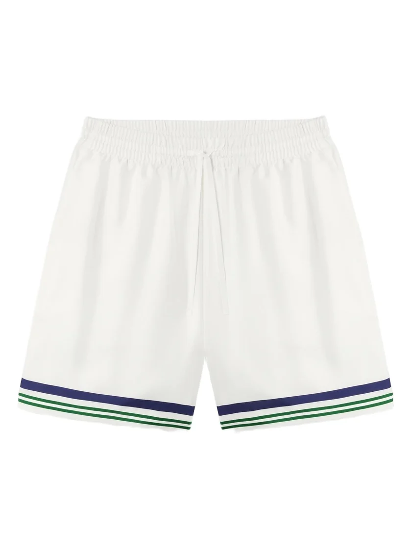 White Hotel Emblem Silk Shorts in Blue White Hotel Emblem Silk Shorts in Blue