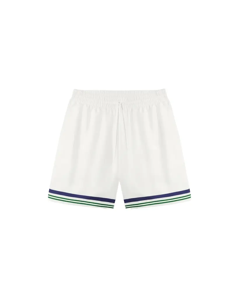 Casablanca White Hotel Emblem Silk Shorts in Blue