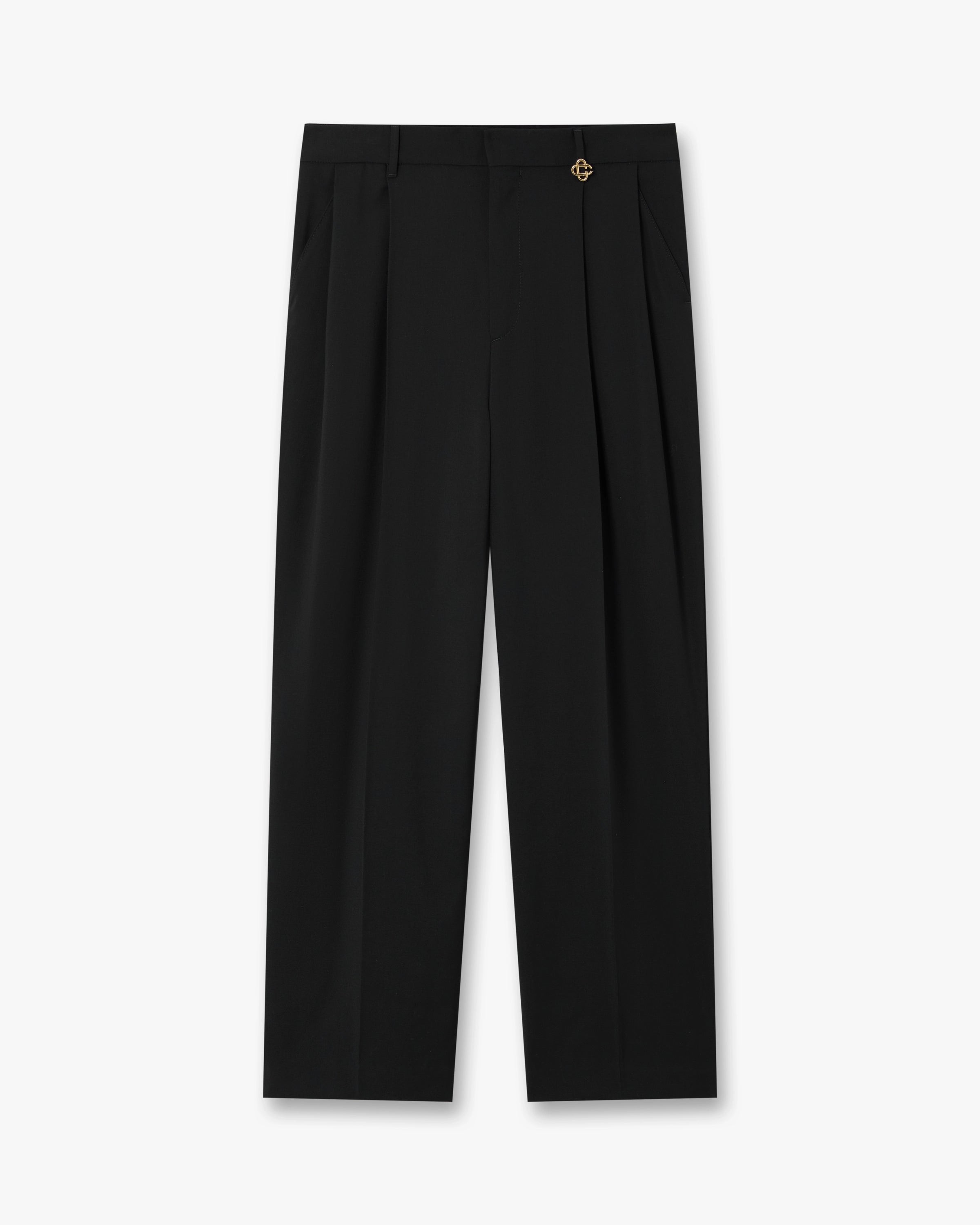 Casablanca Carbon Pleated Straight Leg Wool Trousers