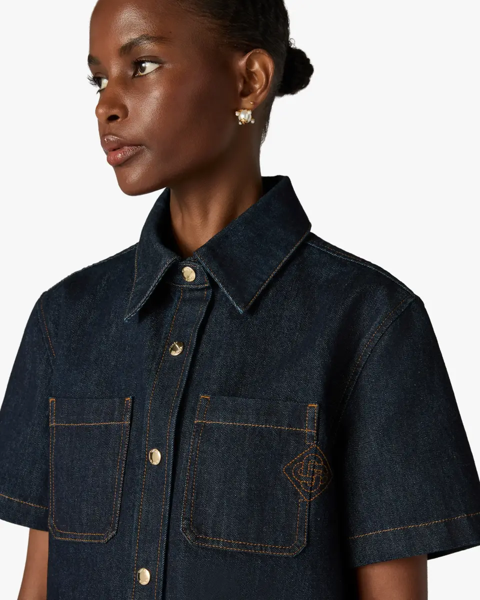Casablanca Indigo Raw Denim Short Sleeve Shirt | Thumbnail 5 Casablanca Indigo Raw Denim Short Sleeve Shirt | Thumbnail 5