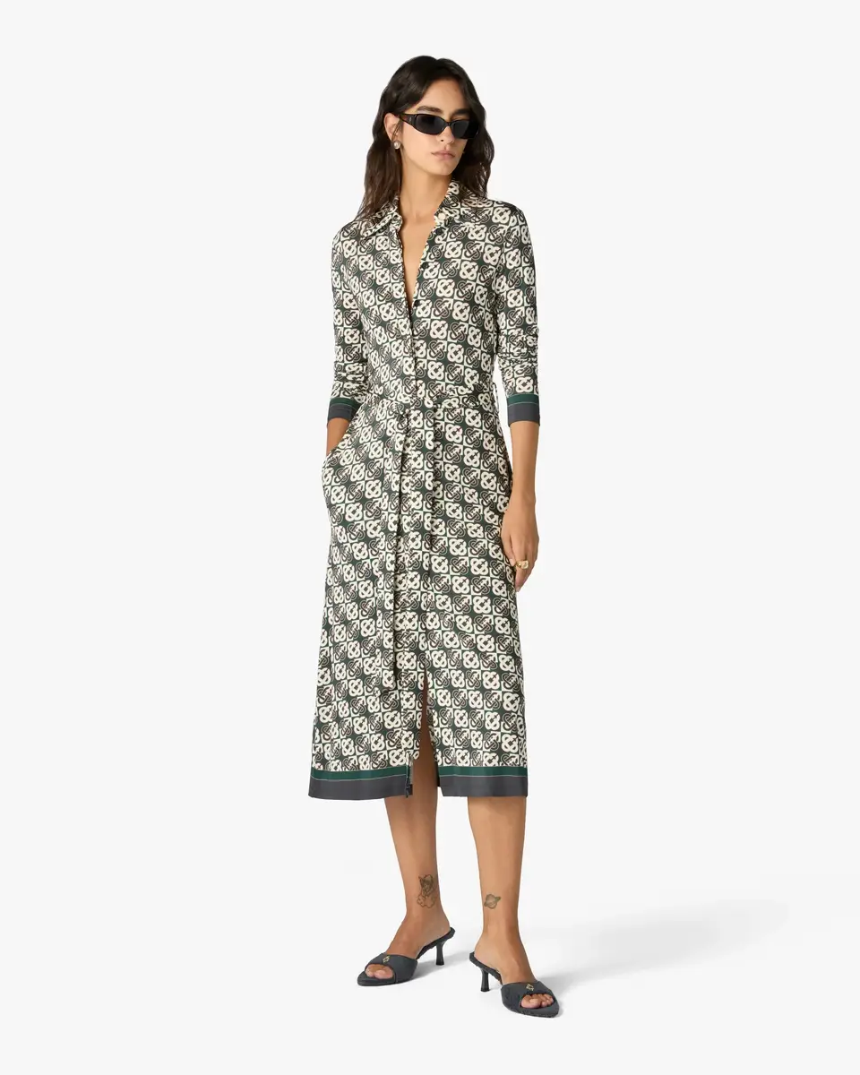 Casablanca Green & Navy Check Jersey Monogram Midi Dress | Thumbnail 2 Casablanca Green & Navy Check Jersey Monogram Midi Dress | Thumbnail 2