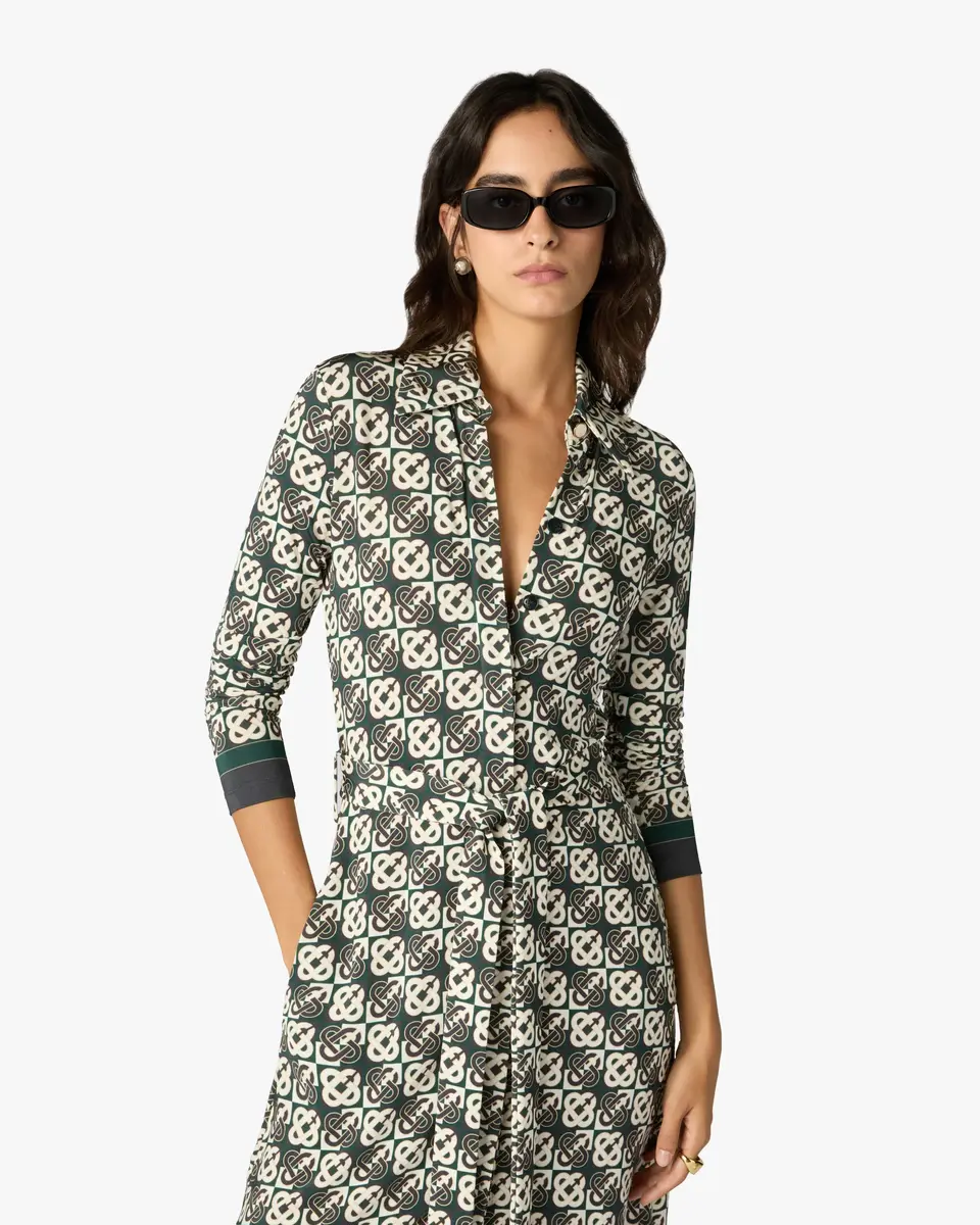 Casablanca Green & Navy Check Jersey Monogram Midi Dress | Thumbnail 4 Casablanca Green & Navy Check Jersey Monogram Midi Dress | Thumbnail 4