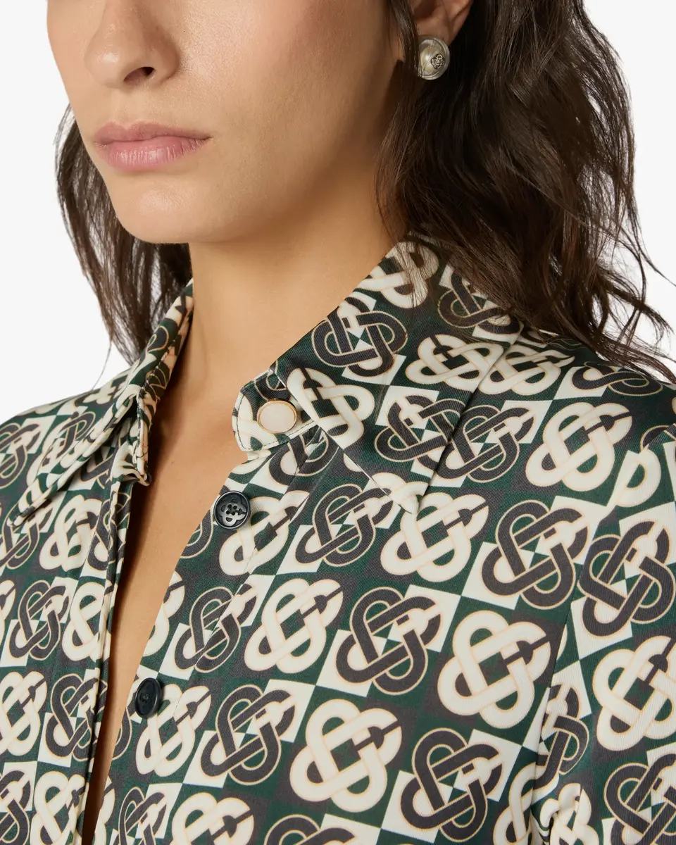 Casablanca Green & Navy Check Jersey Monogram Midi Dress | Thumbnail 5 Casablanca Green & Navy Check Jersey Monogram Midi Dress | Thumbnail 5