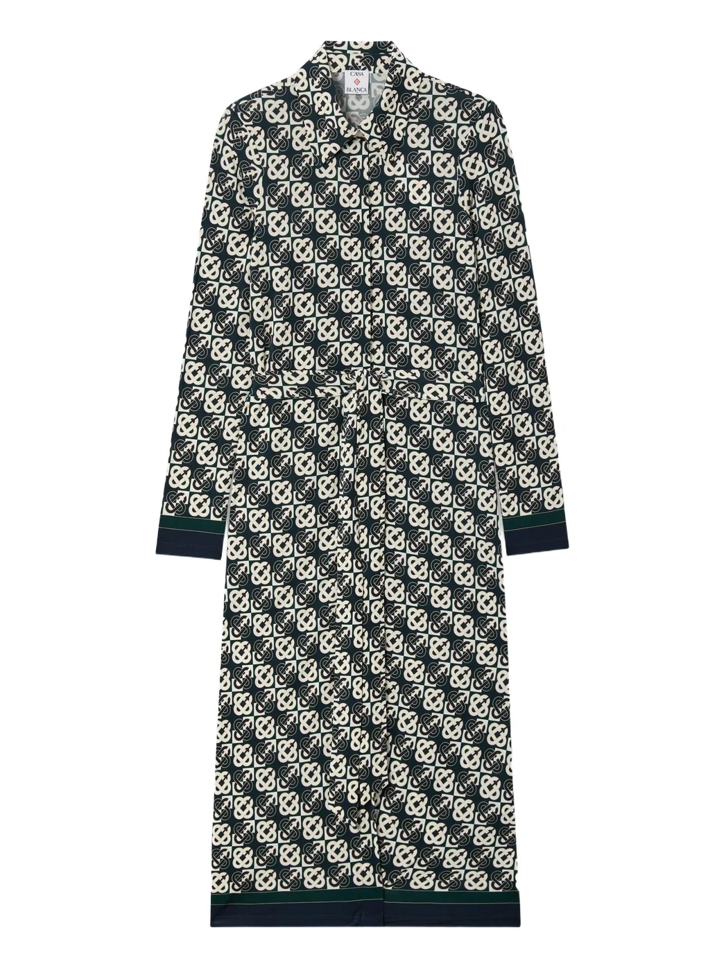 Casablanca Green & Navy Check Jersey Monogram Midi Dress
