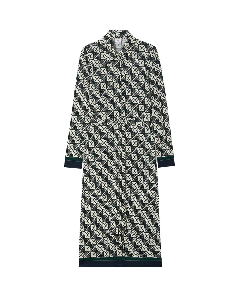 Casablanca Green & Navy Check Jersey Monogram Midi Dress