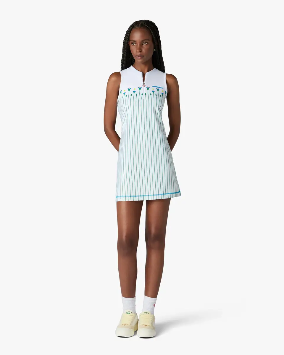 Casablanca White Floral Stripe Sporty Tennis Mini Dress in Green | Thumbnail 2 Casablanca White Floral Stripe Sporty Tennis Mini Dress in Green | Thumbnail 2