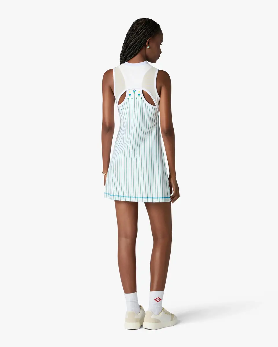 Casablanca White Floral Stripe Sporty Tennis Mini Dress in Green | Thumbnail 3 Casablanca White Floral Stripe Sporty Tennis Mini Dress in Green | Thumbnail 3